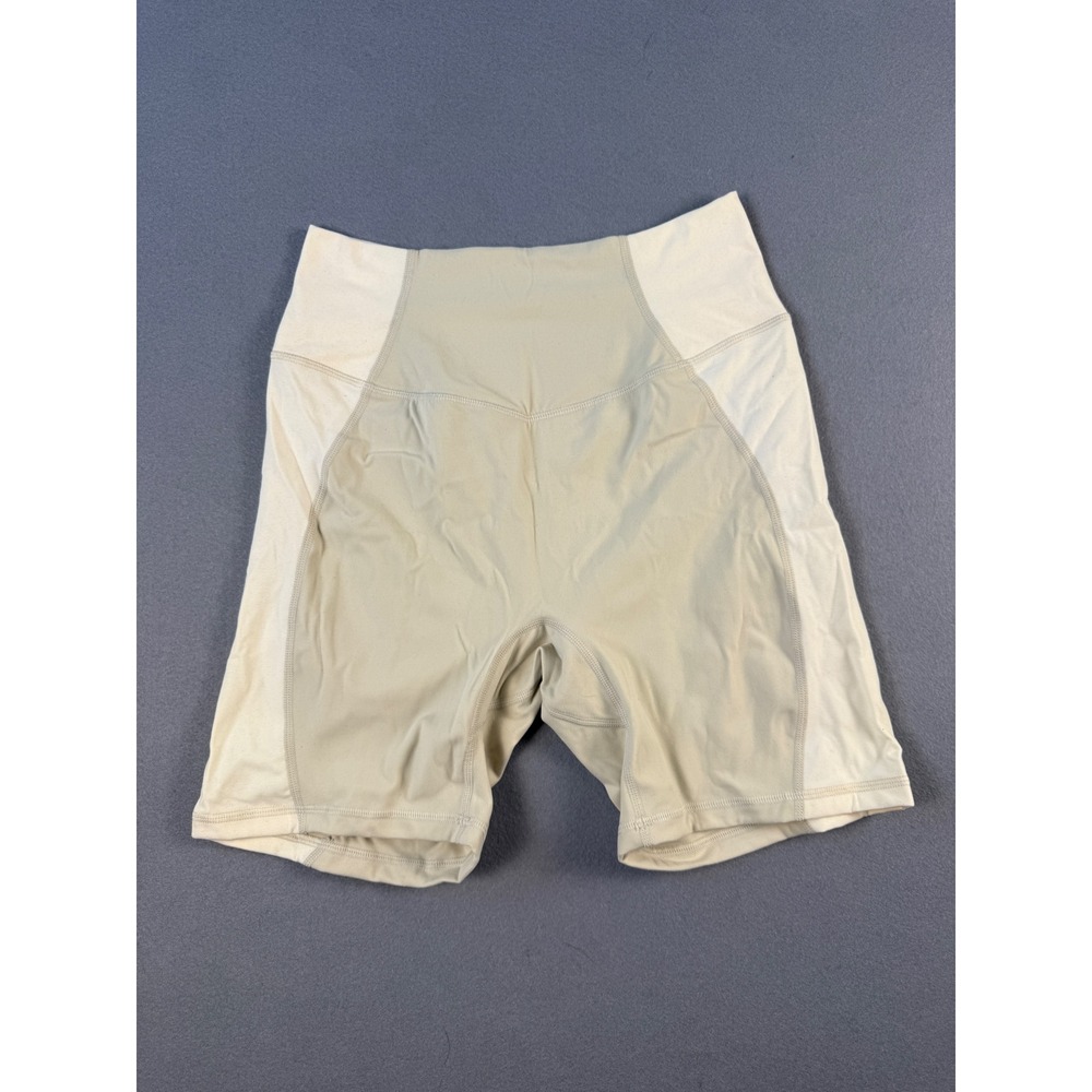 Buffbunny Collection Women Medium Cream Tan Colorblock High Waisted Biker Shorts